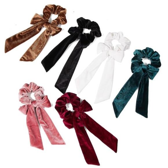 6-Pack Velvet Hair Scrunchies – Bowknot Elastics for Women and Girls - Picture 2 of 8